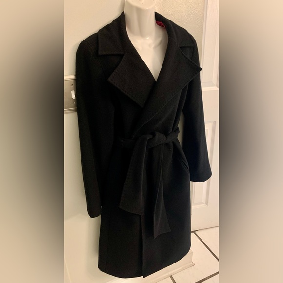 Doncaster Collection Women’s 6 S Black Cashmere Long Belted Coat pink lining EUC - Picture 2 of 10